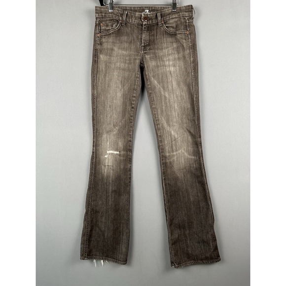 7 For All Mankind Denim - 7 For All Mankind Jeans Womens Brown Distressed Bootcut Cotton Blend Size 28